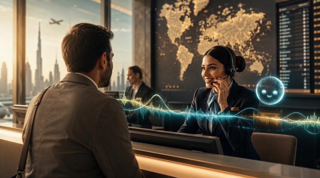 Agentic AI Dubai concept illustration in Eva AI brand style