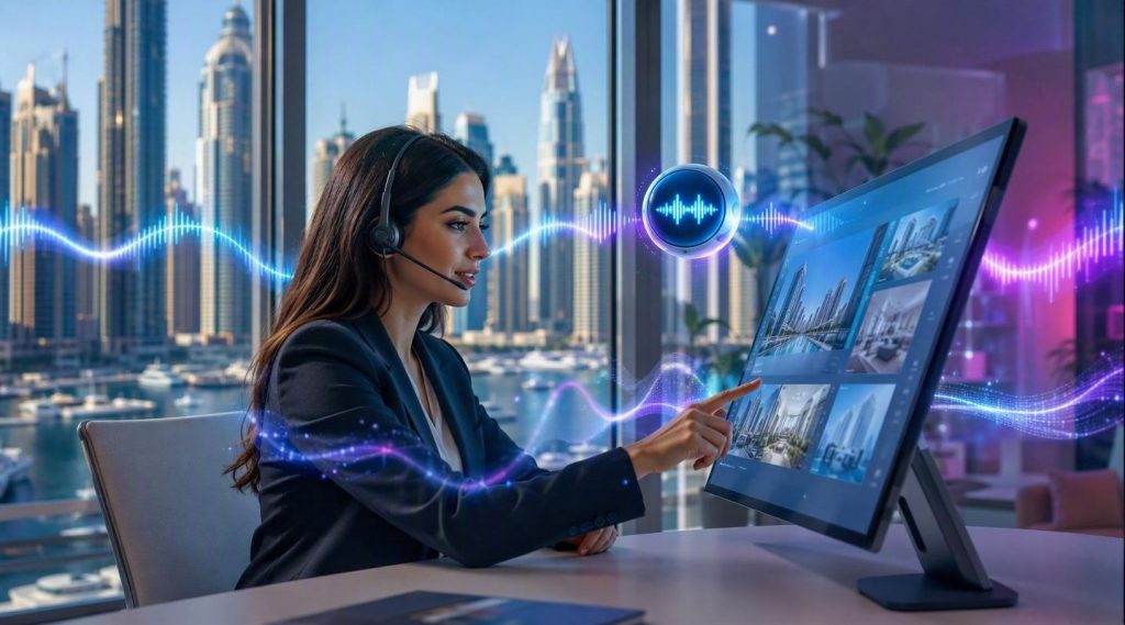 Agentic AI Dubai concept illustration in Eva AI brand style