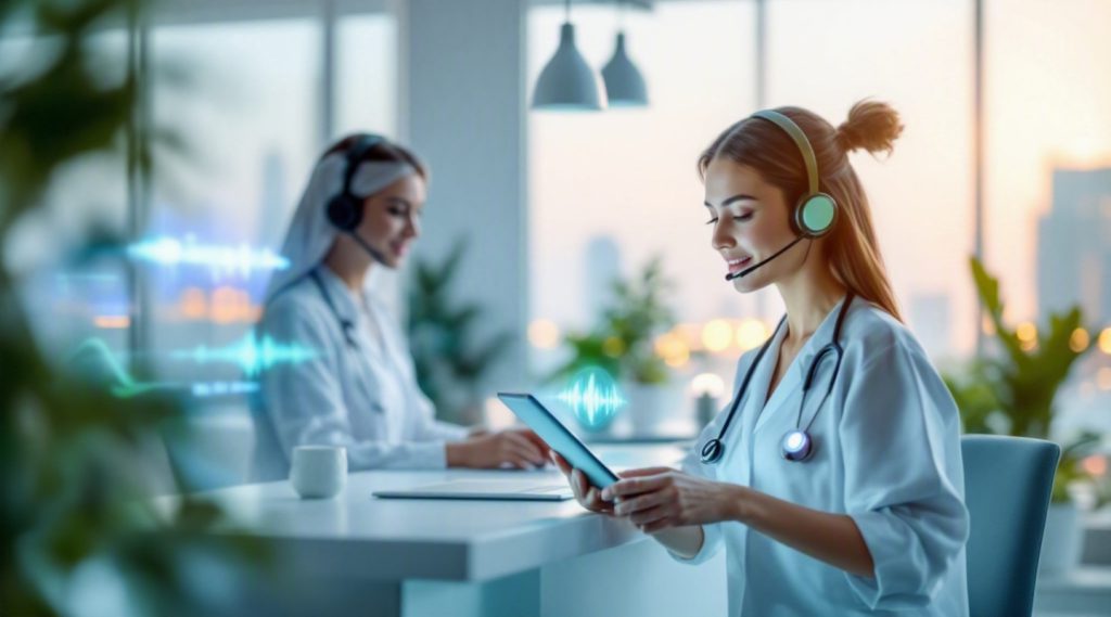 Agentic AI for Healthcare concept illustration in Eva AI brand style