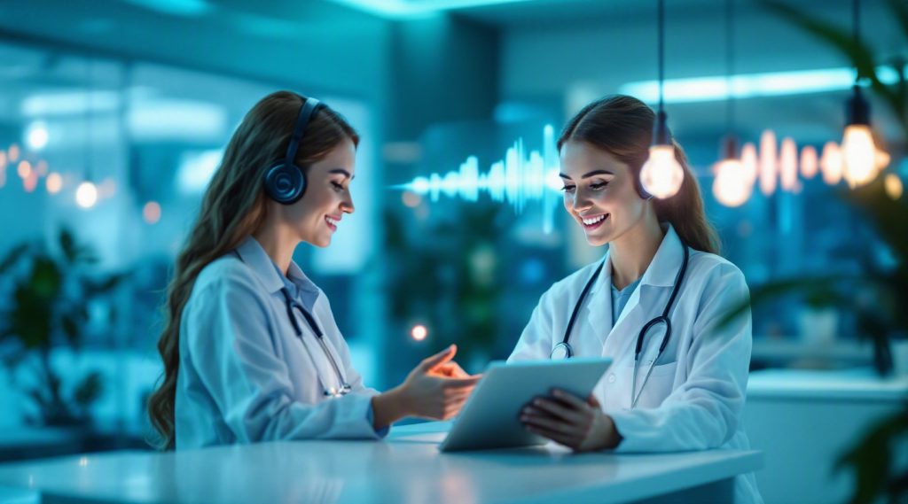 Agentic AI for Healthcare concept illustration in Eva AI brand style