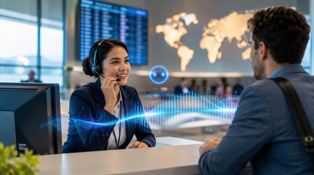 Agentic AI concept illustration in Eva AI brand style for aviation industry