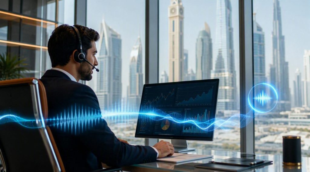 Agentic AI for banking UAE concept illustration in Eva AI brand style