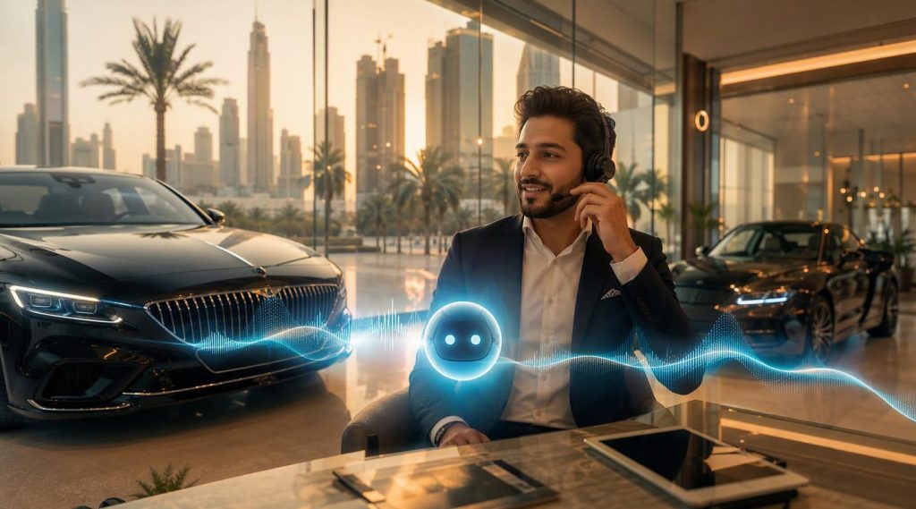 Agentic AI Company Dubai concept illustration in Eva AI brand style