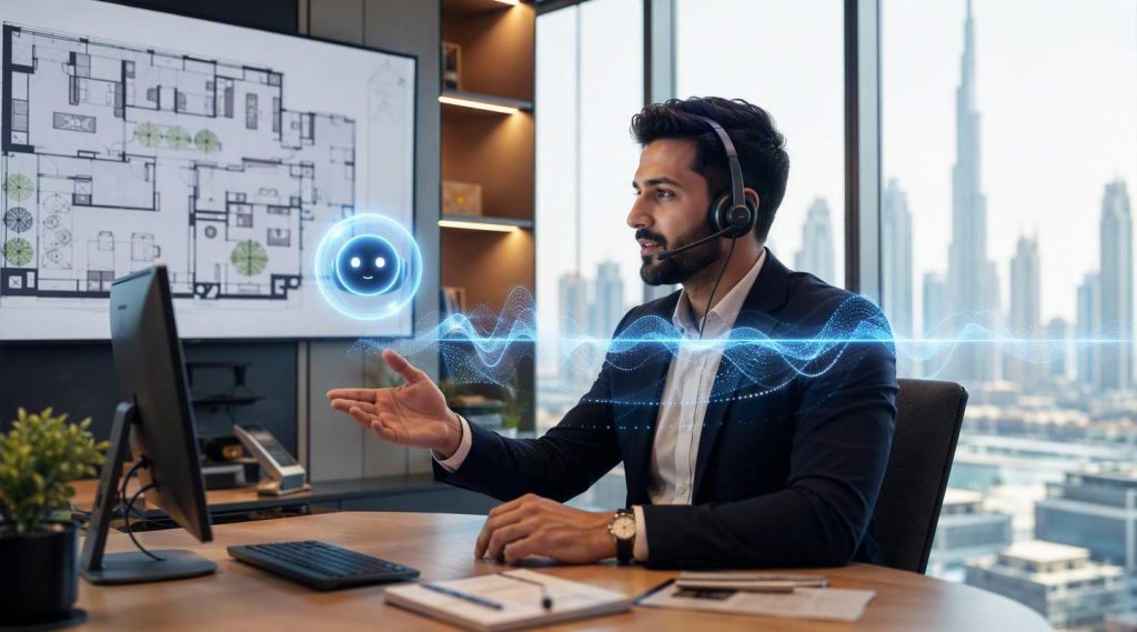 Agentic AI Company Dubai concept illustration in Eva AI brand style
