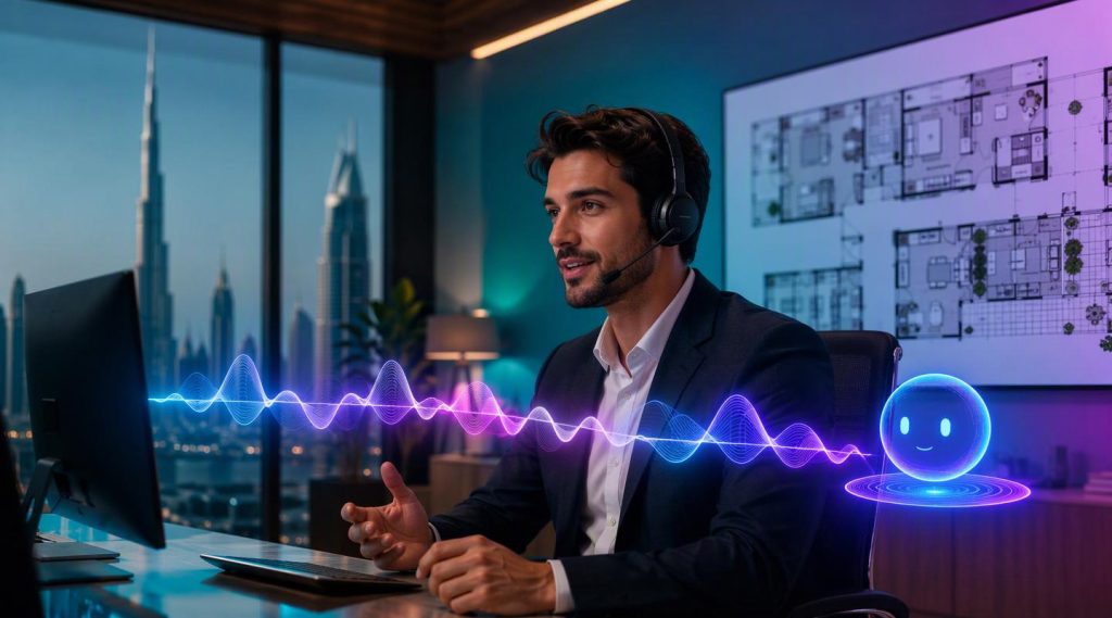 Agentic AI Company Dubai concept illustration in Eva AI brand style