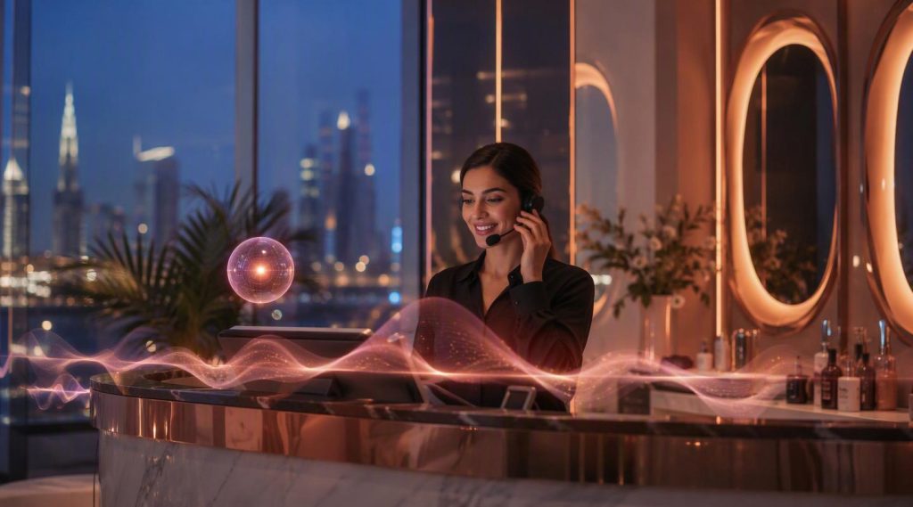 Agentic AI Dubai concept illustration in Eva AI brand style