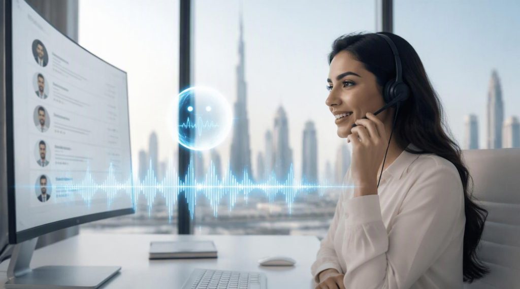 Agentic AI Dubai concept illustration in Eva AI brand style