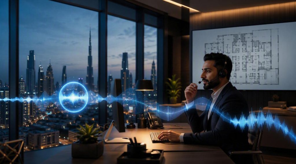 Agentic AI Dubai concept illustration in Eva AI brand style