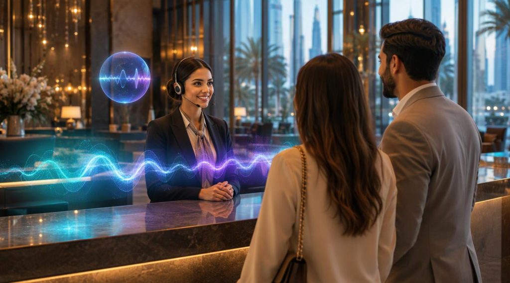 Agentic AI Dubai concept illustration in Eva AI brand style