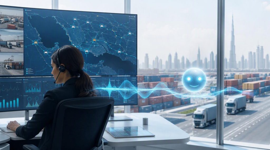 Agentic AI Dubai concept illustration in Eva AI brand style