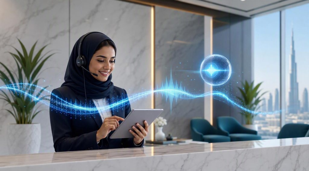 Agentic AI Dubai concept illustration in Eva AI brand style