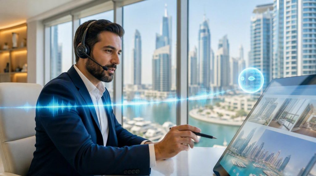 Agentic AI Dubai concept illustration in Eva AI brand style