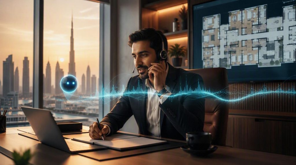 Agentic AI Dubai concept illustration in Eva AI brand style