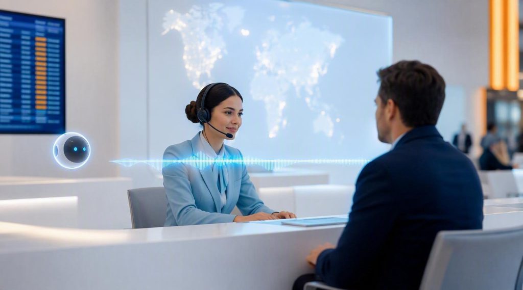 Agentic AI Dubai concept illustration in Eva AI brand style