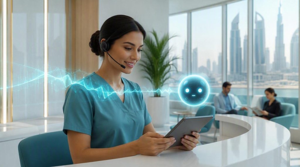 Agentic AI Dubai concept illustration in Eva AI brand style