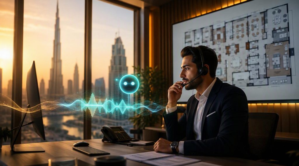Agentic AI Dubai concept illustration in Eva AI brand style