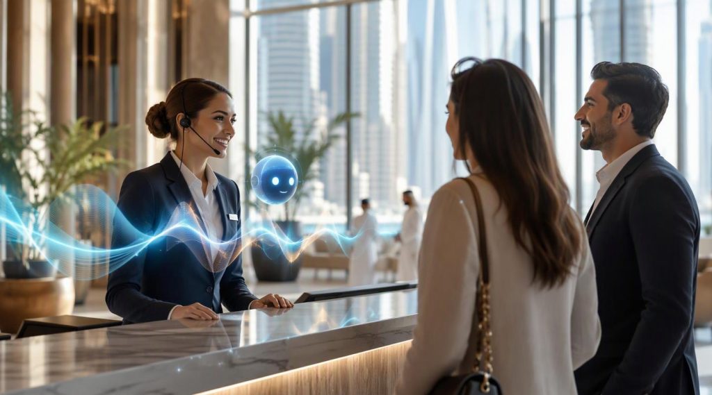 Agentic AI Dubai concept illustration in Eva AI brand style