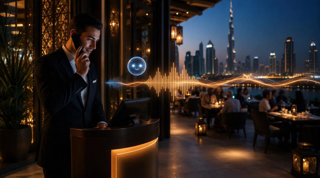 Agentic AI Dubai concept illustration in Eva AI brand style