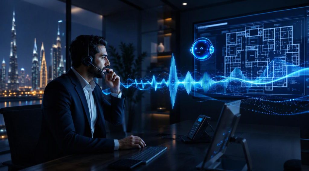 Agentic AI Dubai concept illustration in Eva AI brand style