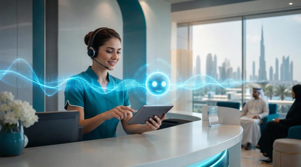 Agentic AI for Healthcare concept illustration in Eva AI brand style