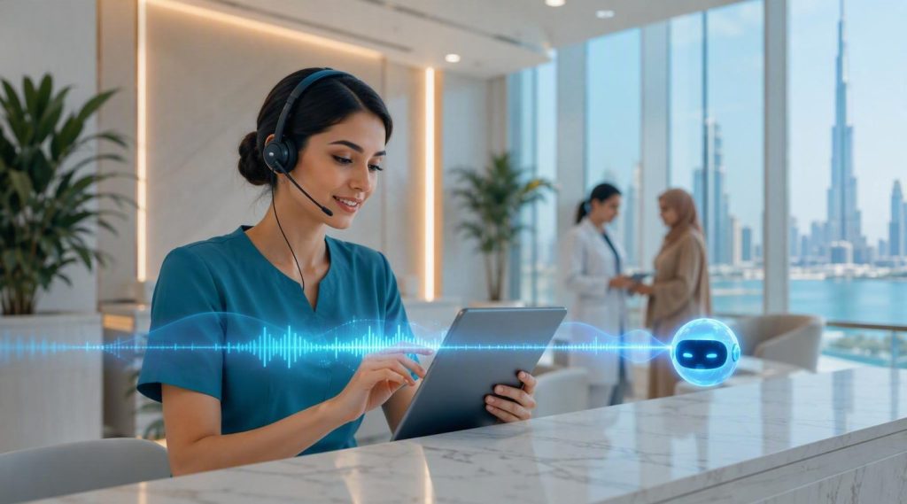 Agentic AI Implementation for healthcare concept illustration in Eva AI brand style
