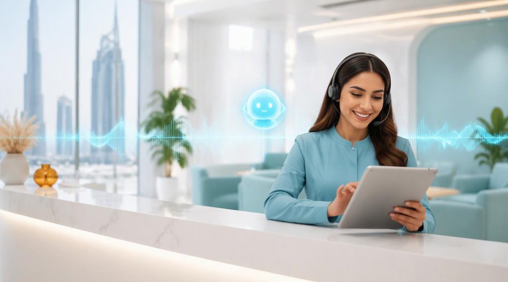 Agentic AI Company Dubai concept illustration in Eva AI brand style