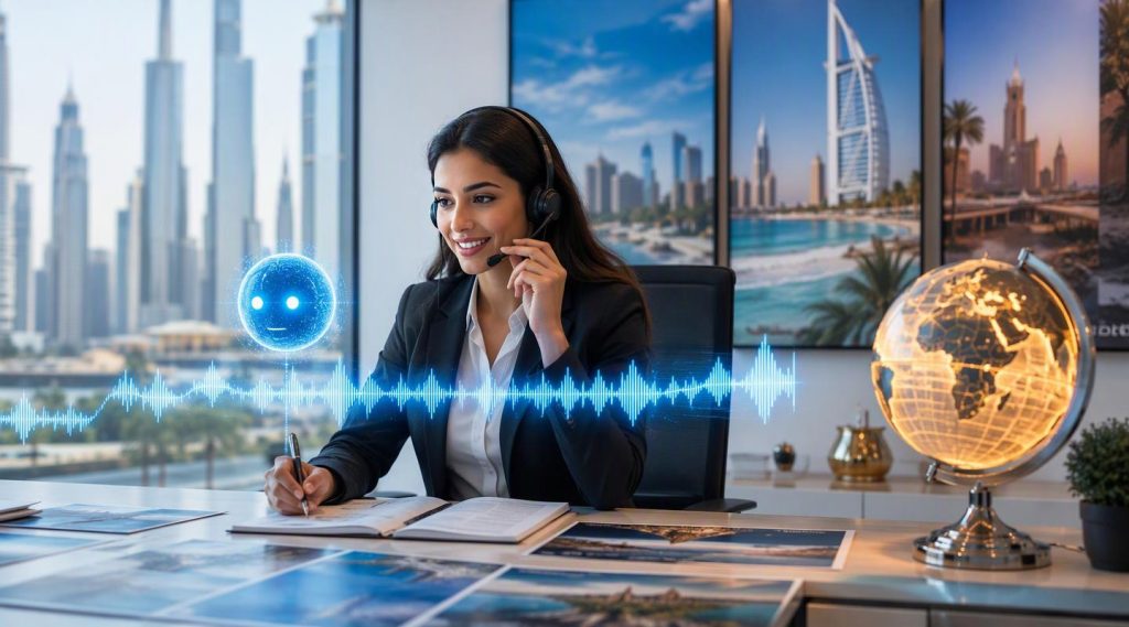 Agentic AI Dubai concept illustration in Eva AI brand style