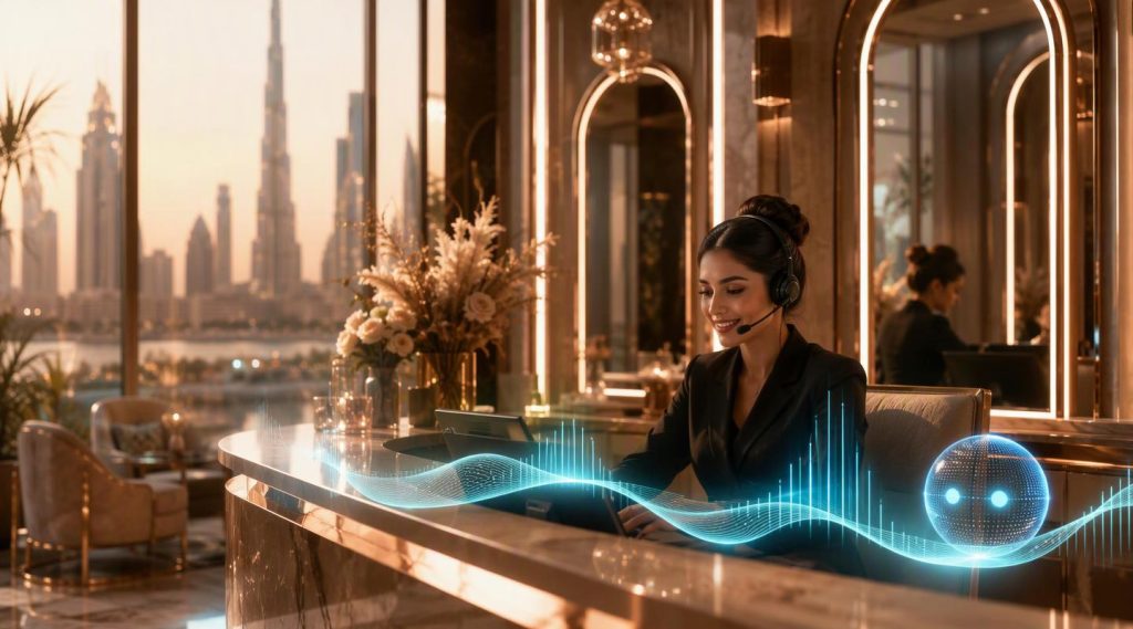 Agentic AI Dubai concept illustration in Eva AI brand style