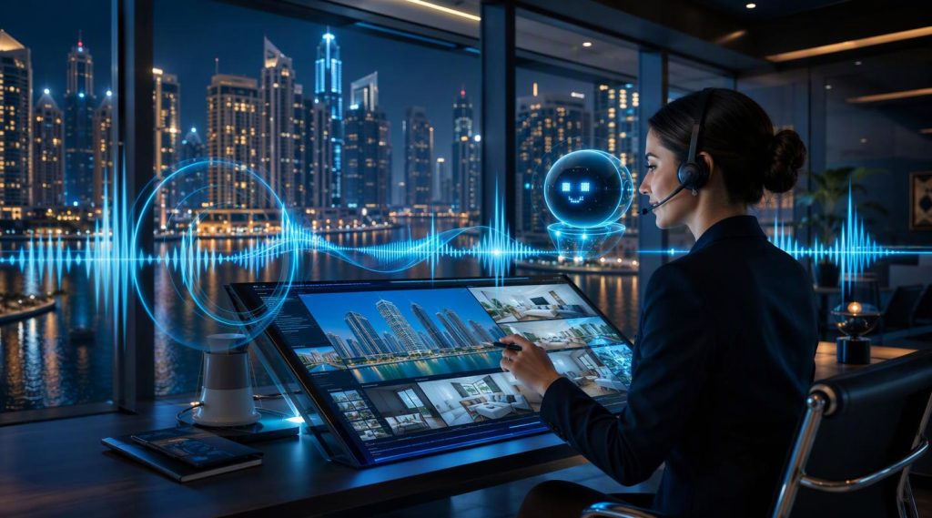 Agentic AI Dubai concept illustration in Eva AI brand style