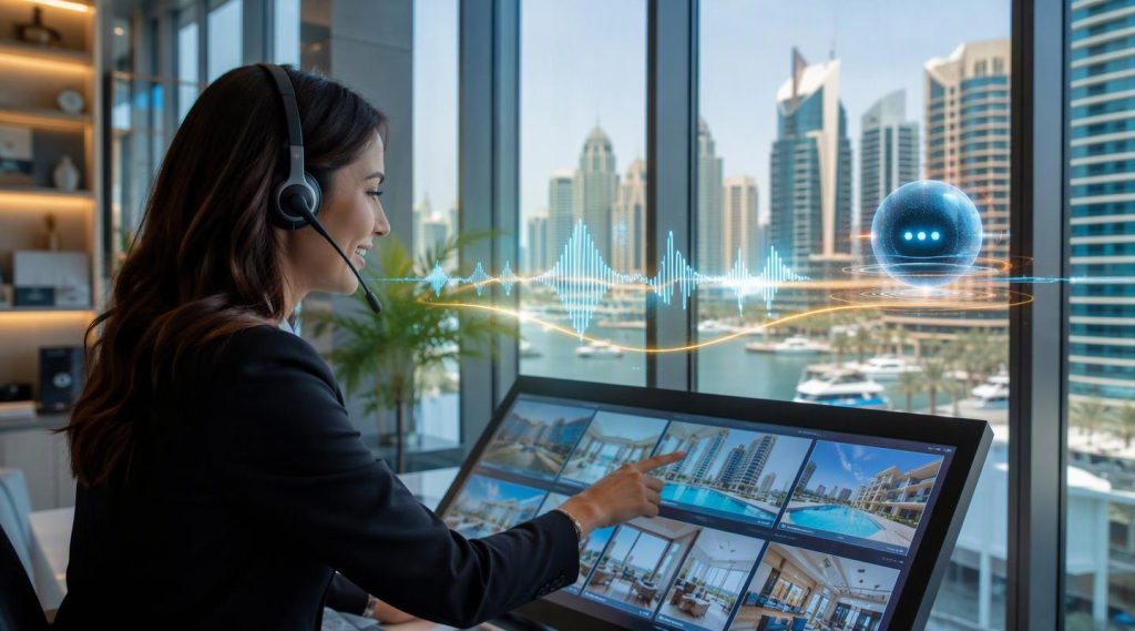Agentic AI Dubai concept illustration in Eva AI brand style