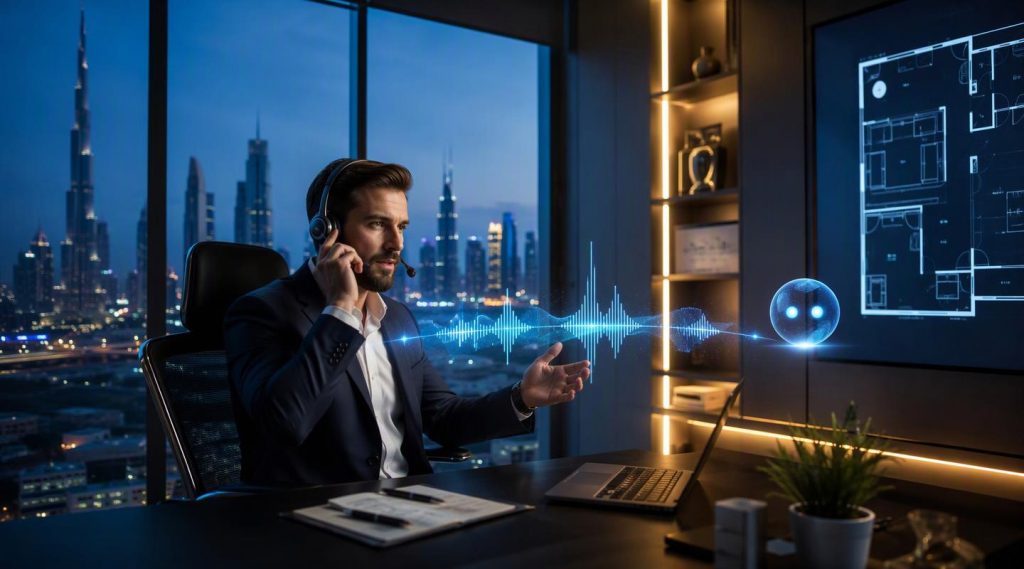 Agentic AI Dubai concept illustration in Eva AI brand style