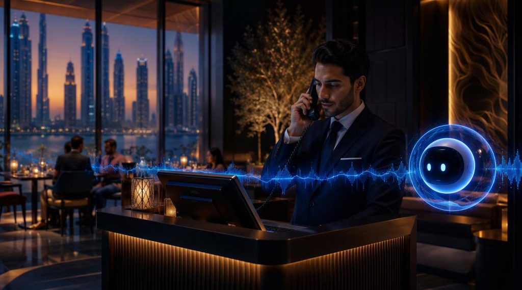 Agentic AI Dubai concept illustration in Eva AI brand style