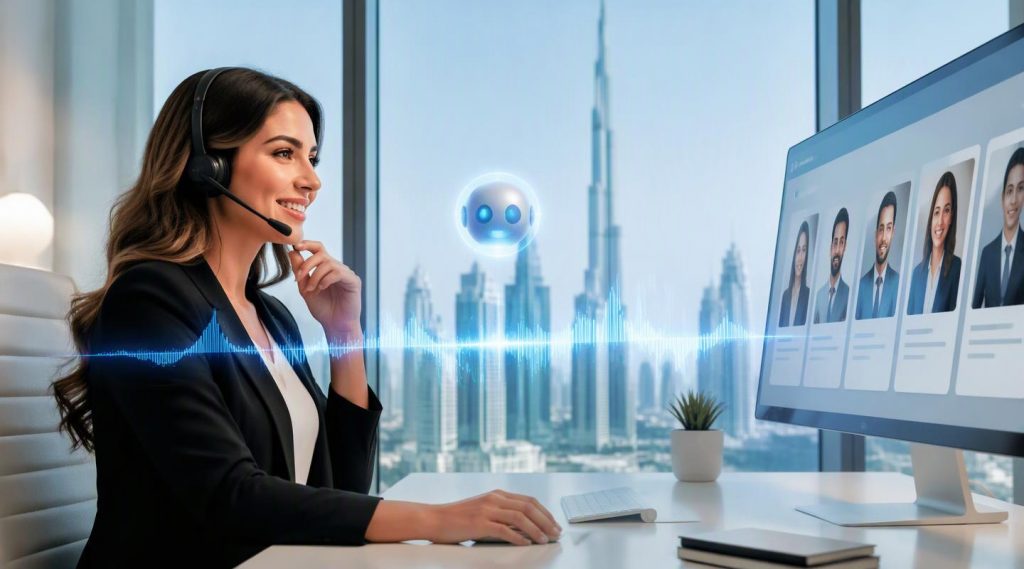 Agentic AI Dubai concept illustration in Eva AI brand style