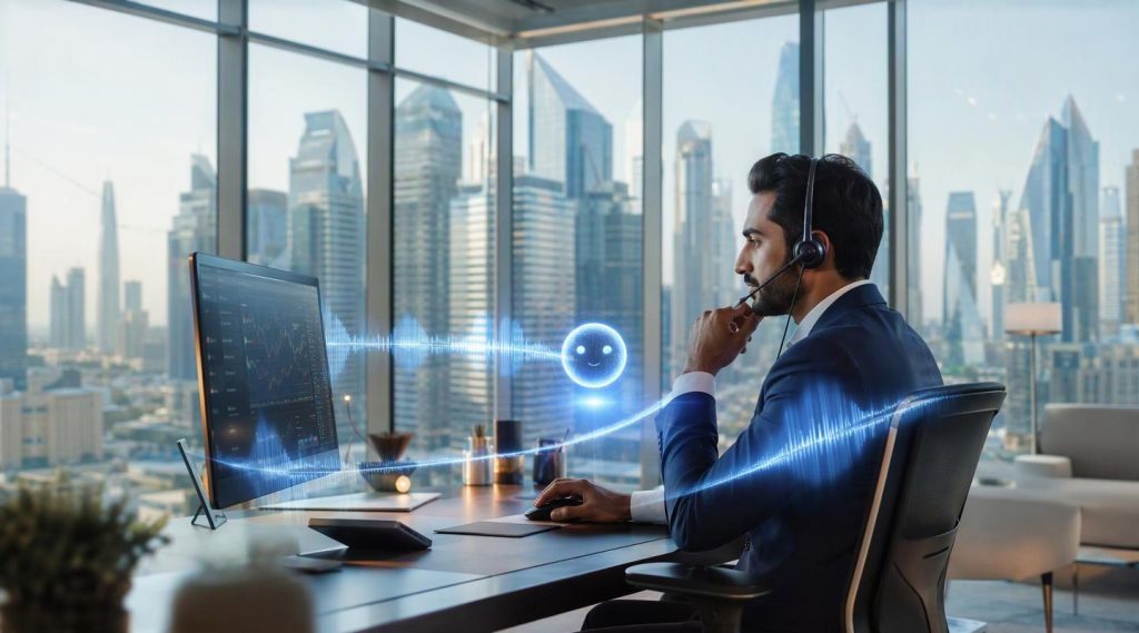 Agentic AI Dubai concept illustration in Eva AI brand style