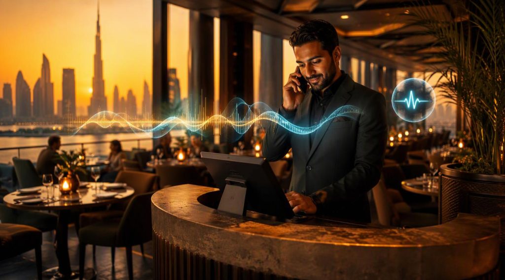 Agentic AI Dubai concept illustration in Eva AI brand style