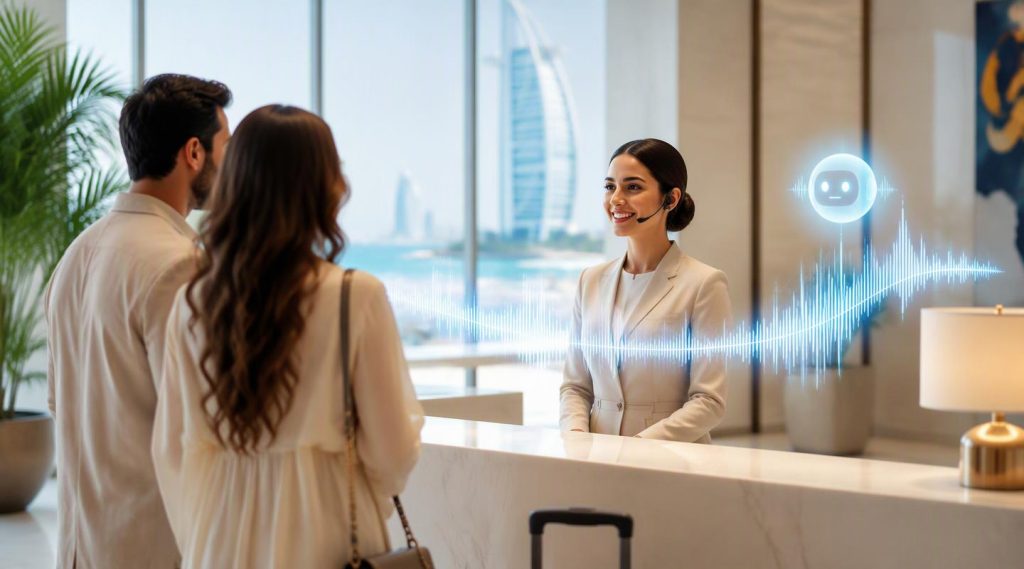 Agentic AI Dubai concept illustration in Eva AI brand style
