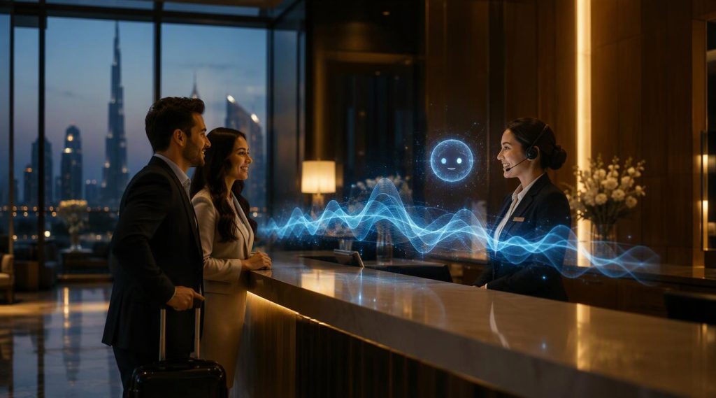 Agentic AI Dubai concept illustration in Eva AI brand style