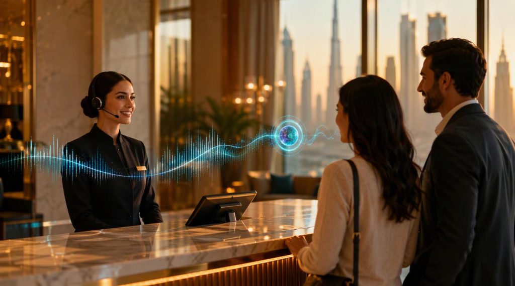 Agentic AI Dubai concept illustration in Eva AI brand style