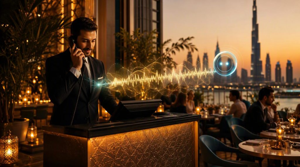 Agentic AI Dubai concept illustration in Eva AI brand style