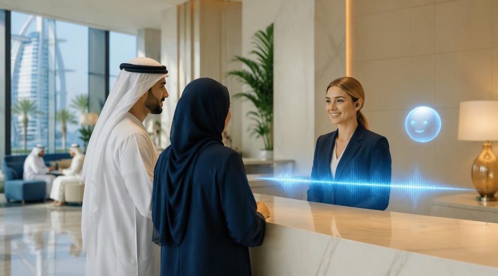 Agentic AI Dubai concept illustration in Eva AI brand style