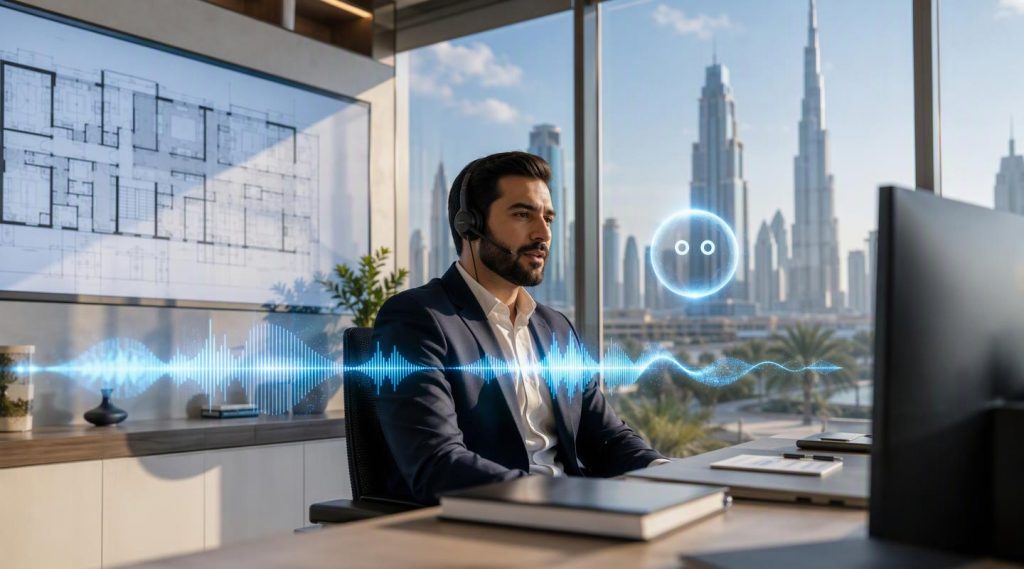 Agentic AI Dubai concept illustration in Eva AI brand style