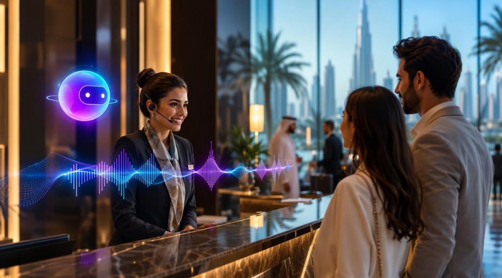 Agentic AI Dubai concept illustration in Eva AI brand style