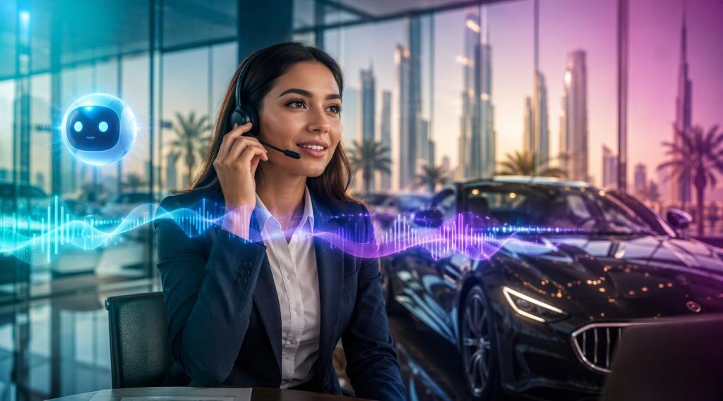 Agentic AI Dubai concept illustration in Eva AI brand style