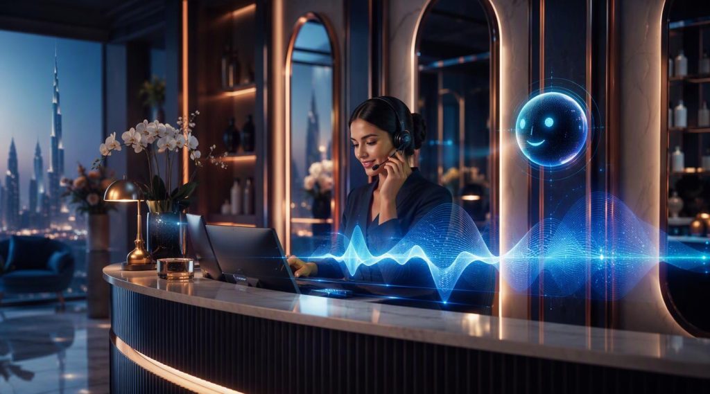 Agentic AI Dubai concept illustration in Eva AI brand style