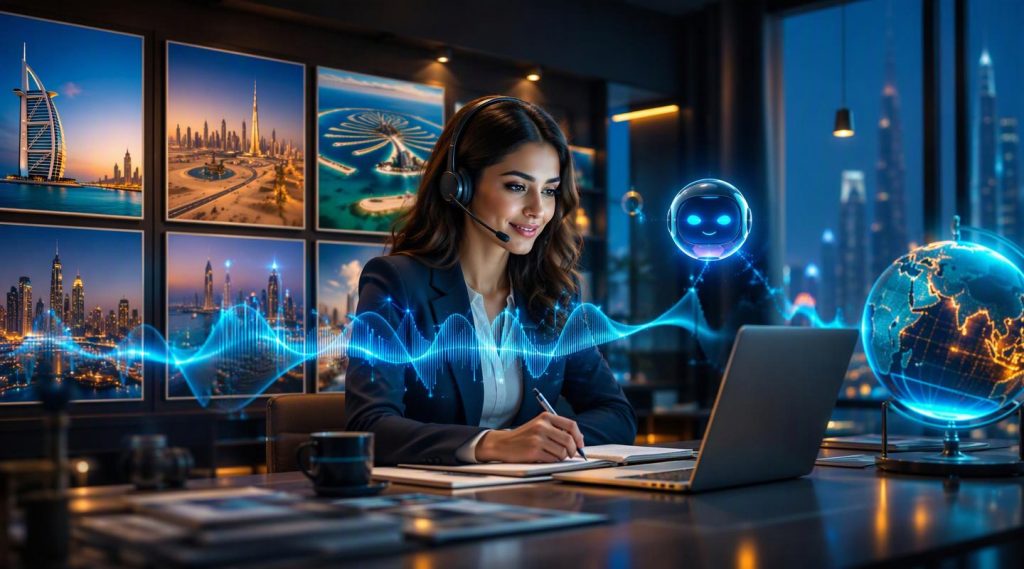 Agentic AI for customer service concept illustration in Eva AI brand style